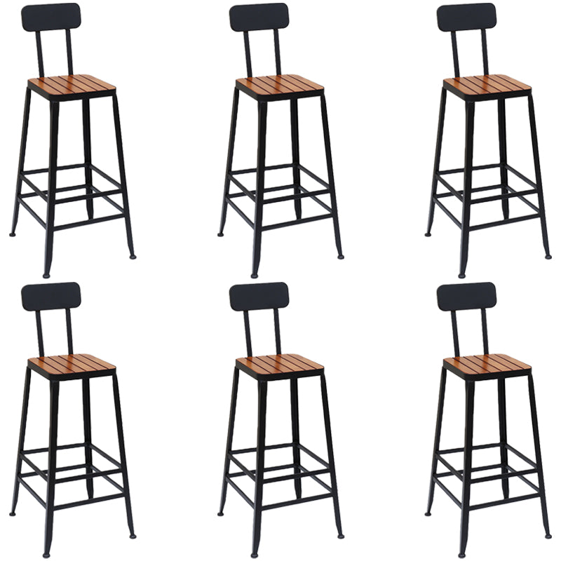 Solid Wood Dining Stool Modern Bar Stool with Black Metal Base