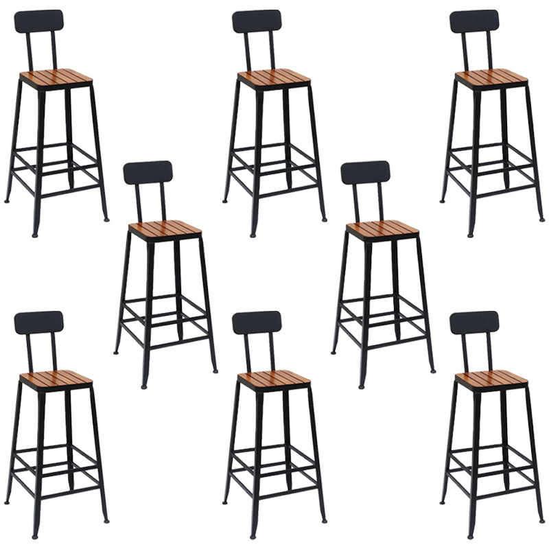 Solid Wood Dining Stool Modern Bar Stool with Black Metal Base