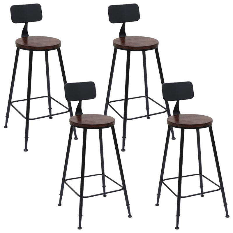Solid Wood Dining Stool Modern Bar Stool with Black Metal Base
