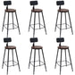Solid Wood Dining Stool Modern Bar Stool with Black Metal Base