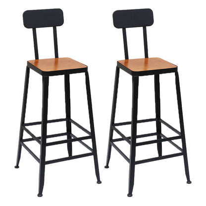 Solid Wood Dining Stool Modern Bar Stool with Black Metal Base