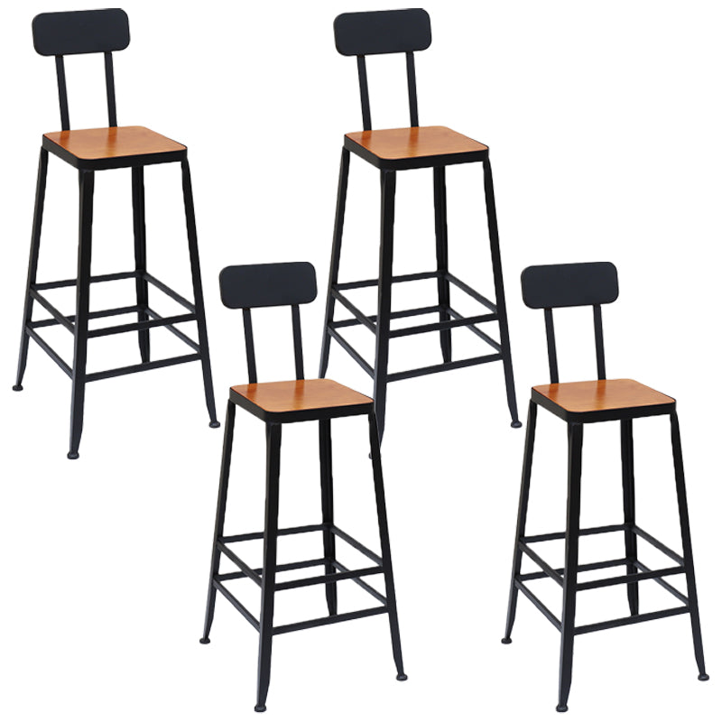 Solid Wood Dining Stool Modern Bar Stool with Black Metal Base