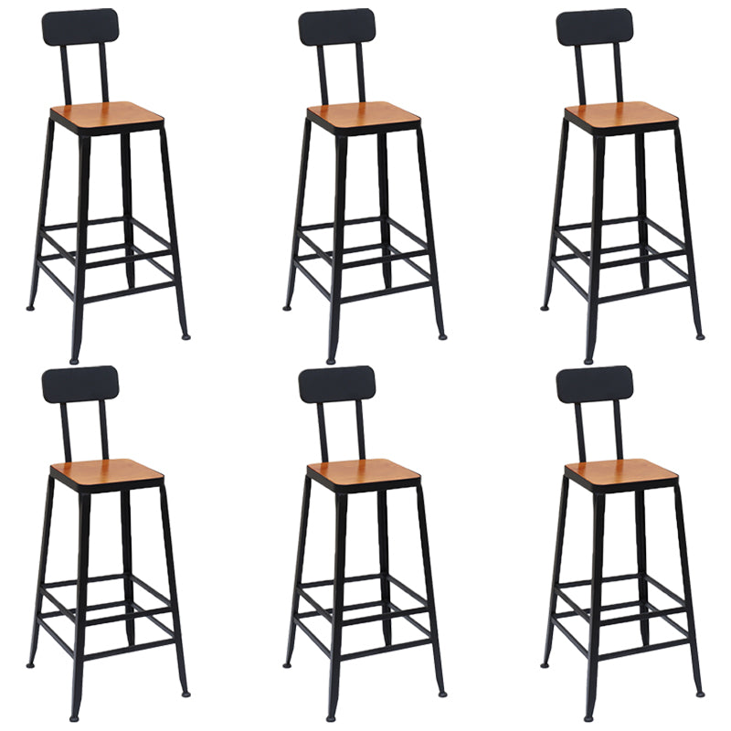 Solid Wood Dining Stool Modern Bar Stool with Black Metal Base