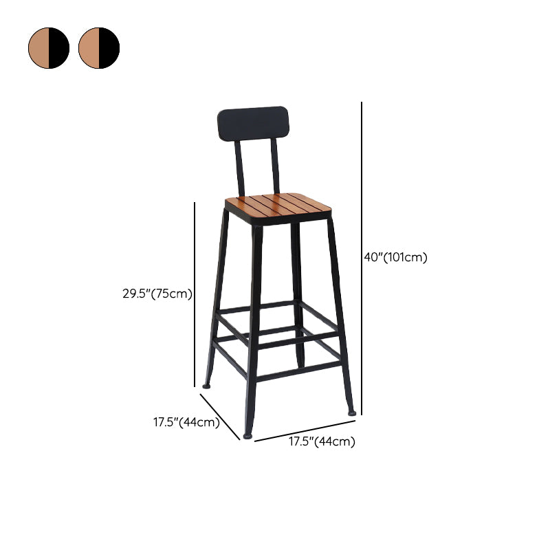 Solid Wood Dining Stool Modern Bar Stool with Black Metal Base
