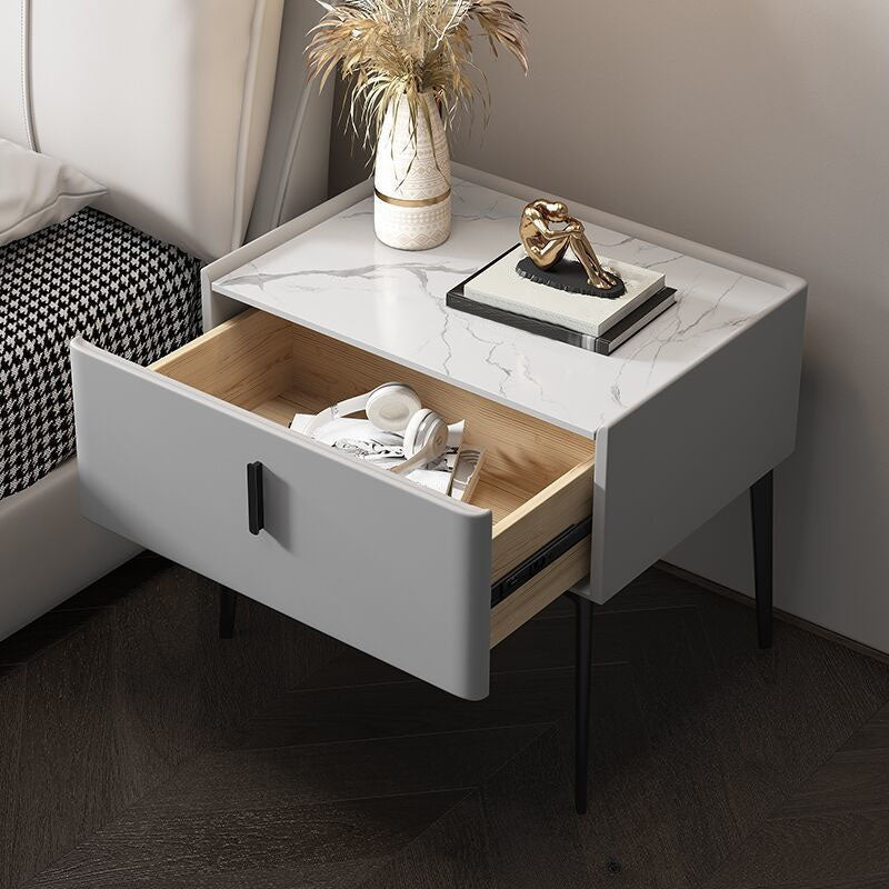 Contemporary Night Table Storage Accent Table Nightstand with 1 Drawer Light Gray 1 Piece Clearhalo 'Bedroom Furniture' 'furn' 'furn_night_stand' 'Furniture' 'night_stand' 'Nightstands' 7034507