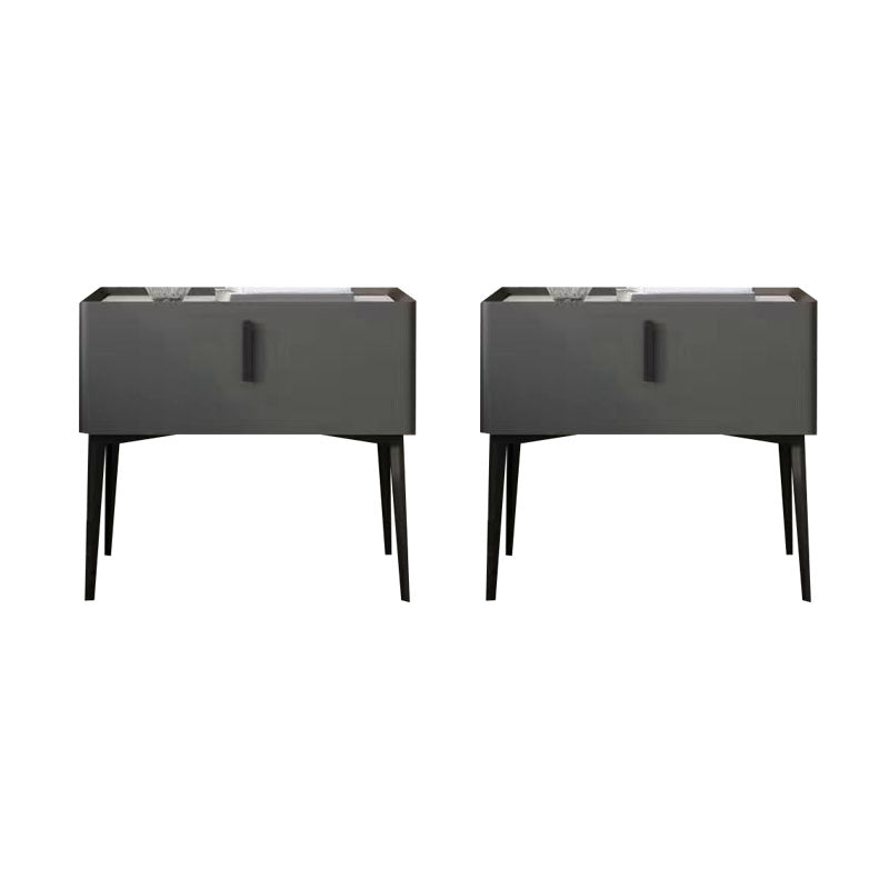 Contemporary Night Table Storage Accent Table Nightstand with 1 Drawer Dark Gray 2 Piece Set Clearhalo 'Bedroom Furniture' 'furn' 'furn_night_stand' 'Furniture' 'night_stand' 'Nightstands' 7034517