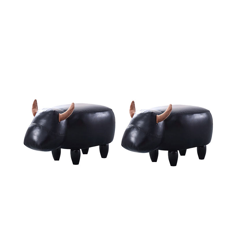 Leather Standard Stool Modern Style Simple Household Cow Stool Black 2 Piece Set Clearhalo 'furn' 'furn_ottomans_poufs' 'Furniture' 'Living Room Furniture' 'Ottomans & Poufs' 'ottomans_poufs' 7034672