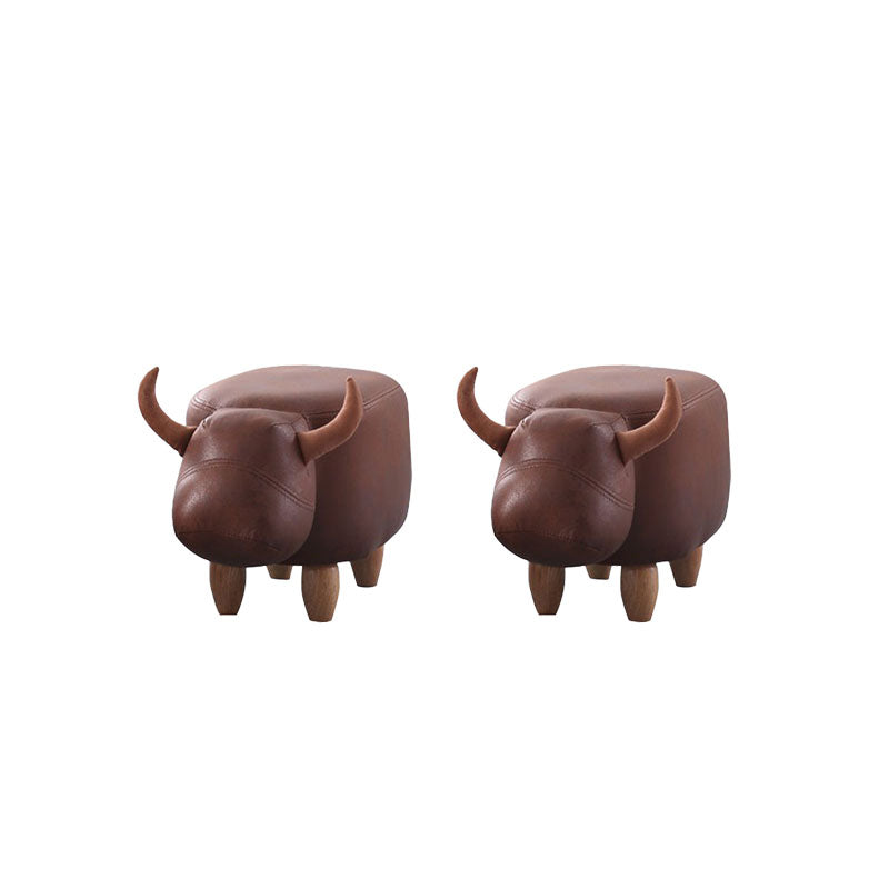 Leather Standard Stool Modern Style Simple Household Cow Stool Brown 2 Piece Set Clearhalo 'furn' 'furn_ottomans_poufs' 'Furniture' 'Living Room Furniture' 'Ottomans & Poufs' 'ottomans_poufs' 7034681