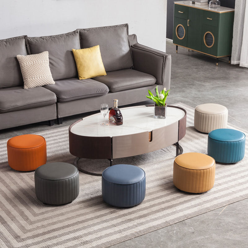 Leather Standard Stool Modern Style Simple Household Round Footstool Clearhalo 'furn' 'furn_ottomans_poufs' 'Furniture' 'Living Room Furniture' 'Ottomans & Poufs' 'ottomans_poufs' 7034684