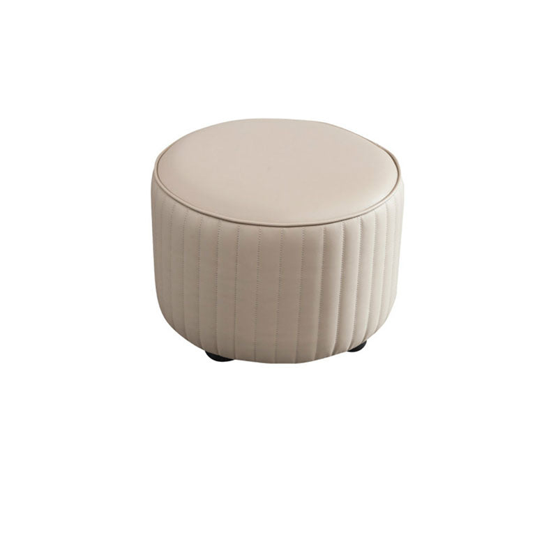 Leather Standard Stool Modern Style Simple Household Round Footstool Off-White 1 Piece Clearhalo 'furn' 'furn_ottomans_poufs' 'Furniture' 'Living Room Furniture' 'Ottomans & Poufs' 'ottomans_poufs' 7034704