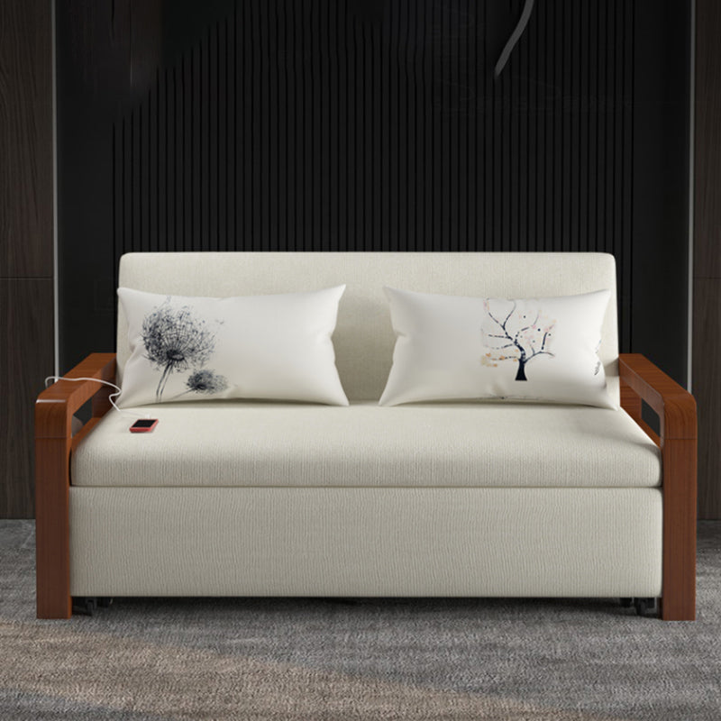 White Futon Sleeper Sofa Bed Contemporary Style with Arms Convertible Sofas Clearhalo 'furn' 'furn_futons' 'Furniture' 'Futons & Daybeds' 'Futons' 'Living Room Furniture' 7035455