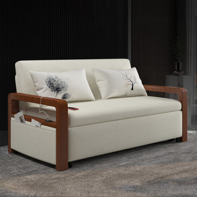 White Futon Sleeper Sofa Bed Contemporary Style with Arms Convertible Sofas Clearhalo 'furn' 'furn_futons' 'Furniture' 'Futons & Daybeds' 'Futons' 'Living Room Furniture' 7035457