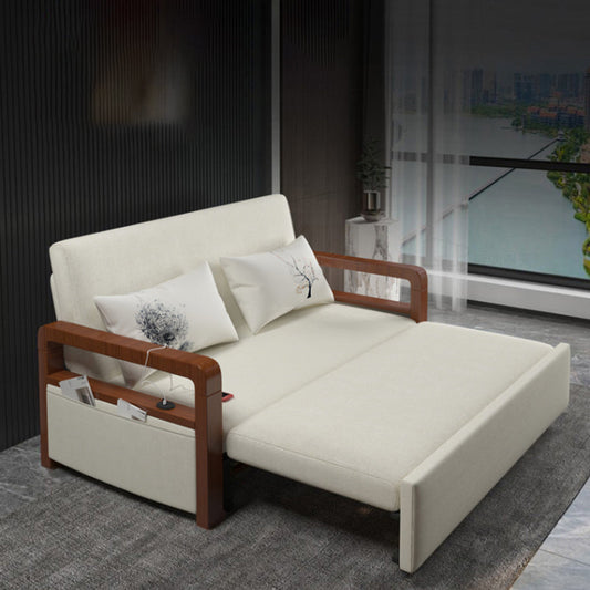 White Futon Sleeper Sofa Bed Contemporary Style with Arms Convertible Sofas Clearhalo 'furn' 'furn_futons' 'Furniture' 'Futons & Daybeds' 'Futons' 'Living Room Furniture' 7035458