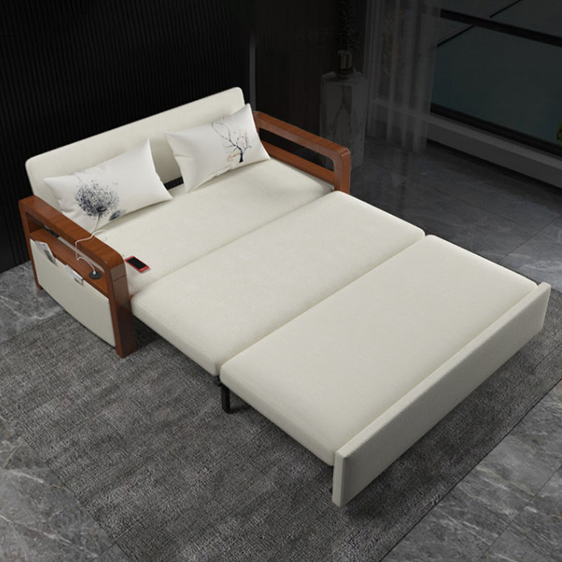White Futon Sleeper Sofa Bed Contemporary Style with Arms Convertible Sofas Clearhalo 'furn' 'furn_futons' 'Furniture' 'Futons & Daybeds' 'Futons' 'Living Room Furniture' 7035459