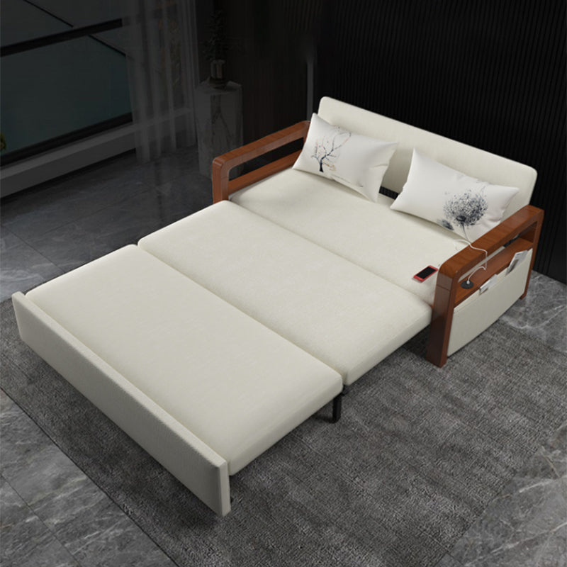 White Futon Sleeper Sofa Bed Contemporary Style with Arms Convertible Sofas Clearhalo 'furn' 'furn_futons' 'Furniture' 'Futons & Daybeds' 'Futons' 'Living Room Furniture' 7035466