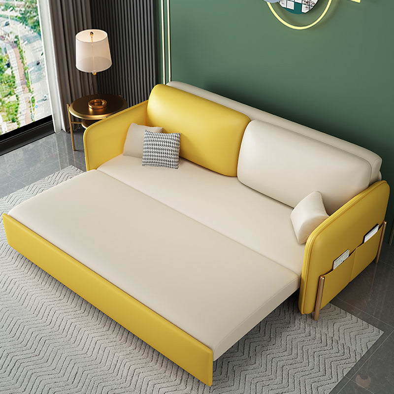 Pillow Back Futon Sleeper Sofa Faux Leather Sleeper Sofa with Storage Clearhalo 'furn' 'furn_futons' 'Furniture' 'Futons & Daybeds' 'Futons' 'Living Room Furniture' 7035472