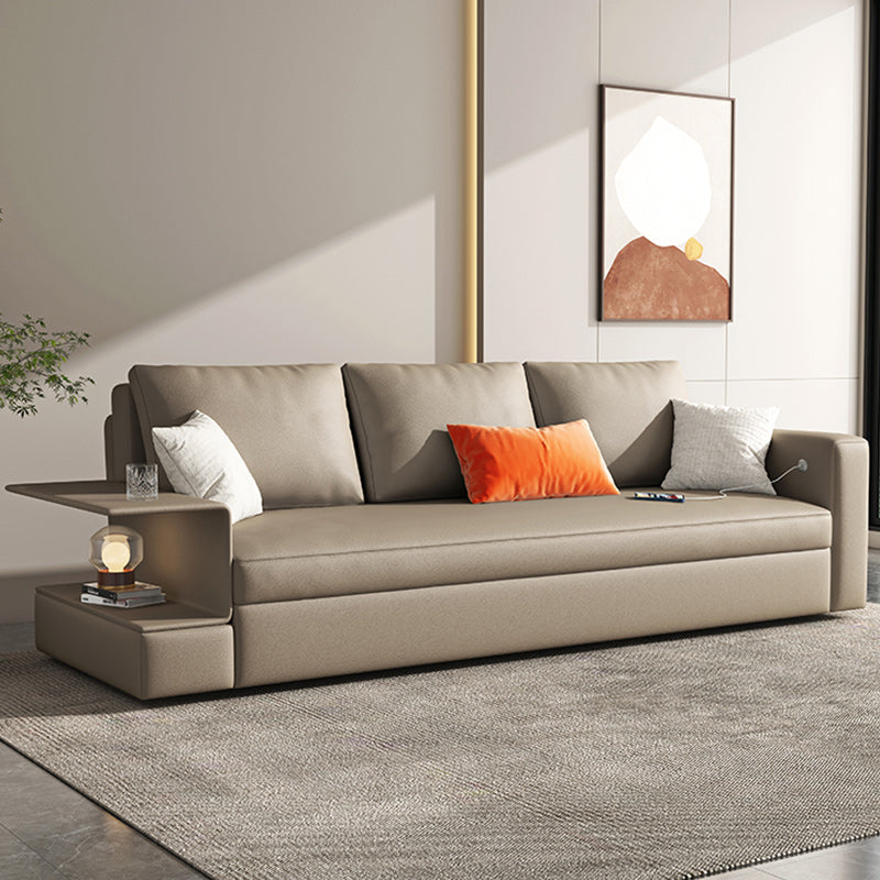 Divano per sonno in pelle grigio cuscinetto posteriore del divano per dormiente futon con archiviazione