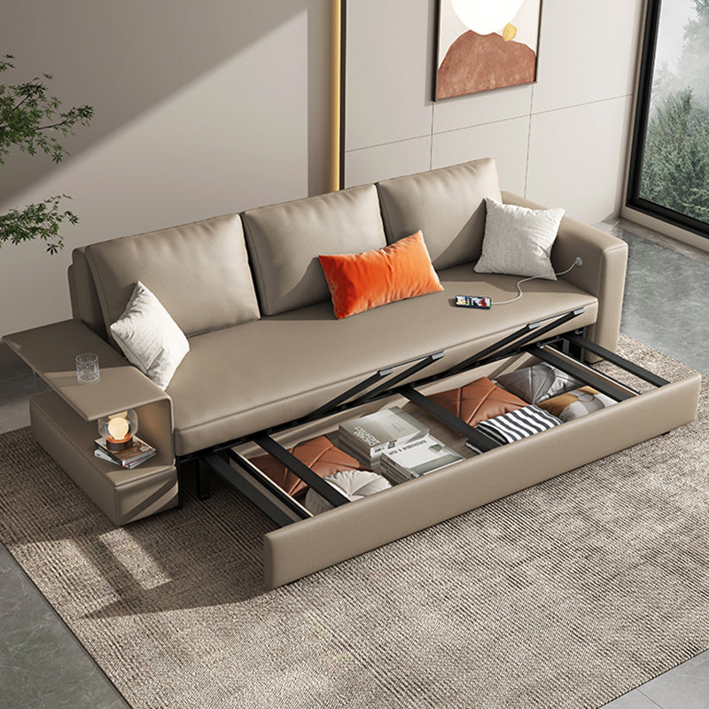 Divano per sonno in pelle grigio cuscinetto posteriore del divano per dormiente futon con archiviazione