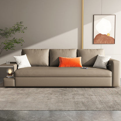 Divano per sonno in pelle grigio cuscinetto posteriore del divano per dormiente futon con archiviazione