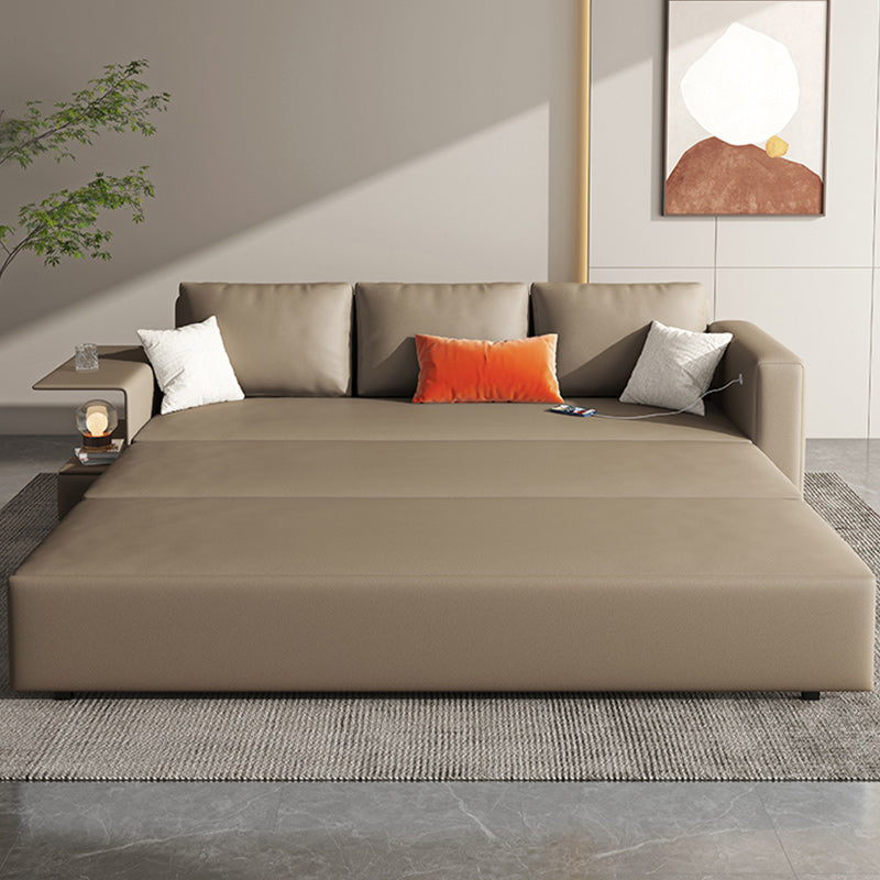 Divano per sonno in pelle grigio cuscinetto posteriore del divano per dormiente futon con archiviazione