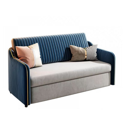 37" Wide Glam Sleeper Sofa Futon Foldable Pillow Included Sleeper Sofa Flannel Blue Clearhalo 'furn' 'furn_futons' 'Furniture' 'Futons & Daybeds' 'Futons' 'Living Room Furniture' 7035598