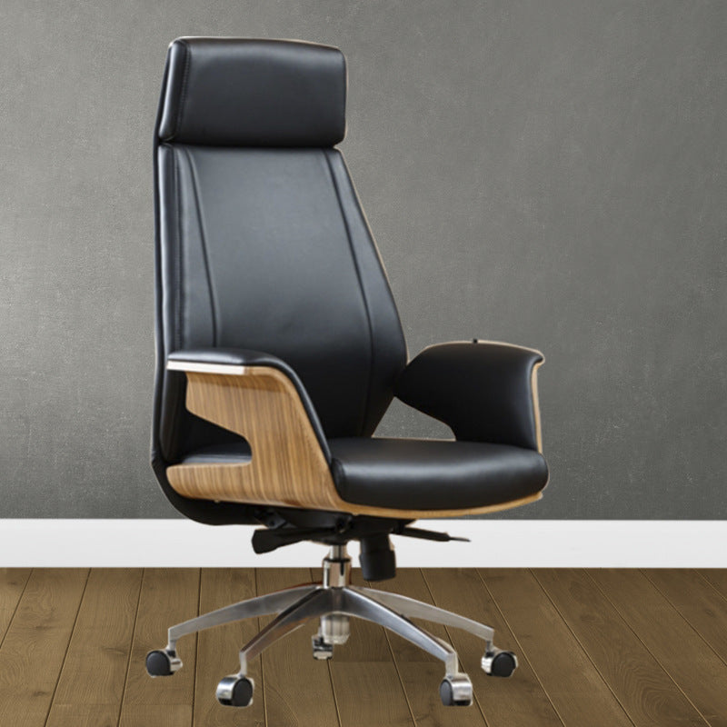 Modern Armless Office Chair Leather Adjustable Seat Height Desk Chair with Wheels Genuine Leather 1 Piece High-Back (Over 22 in.) Clearhalo 'furn' 'furn_office_chair' 'Furniture' 'Office Chairs' 'Office Furniture' 'office_chair' 7036202