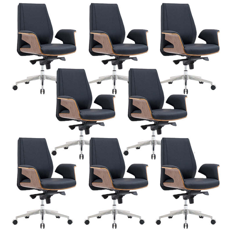 Modern Armless Office Chair Leather Adjustable Seat Height Desk Chair with Wheels 8 Piece Set Mid-Back (14-22 in.) Clearhalo 'furn' 'furn_office_chair' 'Furniture' 'Office Chairs' 'Office Furniture' 'office_chair' 7036203
