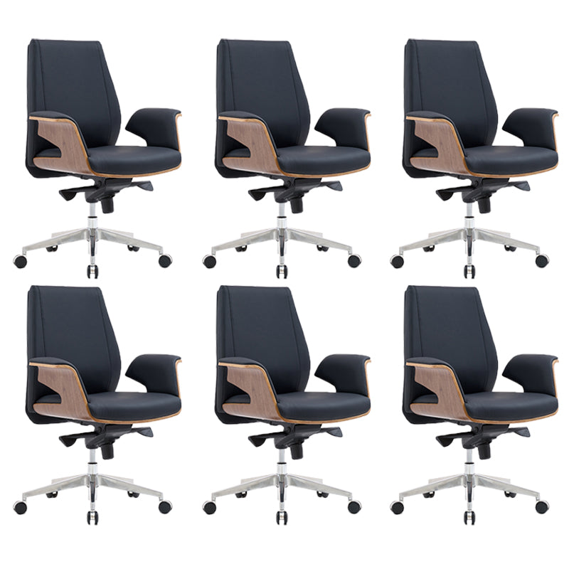 Modern Armless Office Chair Leather Adjustable Seat Height Desk Chair with Wheels 6 Piece Set Mid-Back (14-22 in.) Clearhalo 'furn' 'furn_office_chair' 'Furniture' 'Office Chairs' 'Office Furniture' 'office_chair' 7036207