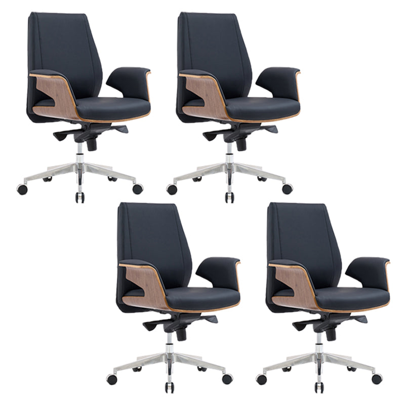 Modern Armless Office Chair Leather Adjustable Seat Height Desk Chair with Wheels 4 Piece Set Mid-Back (14-22 in.) Clearhalo 'furn' 'furn_office_chair' 'Furniture' 'Office Chairs' 'Office Furniture' 'office_chair' 7036210