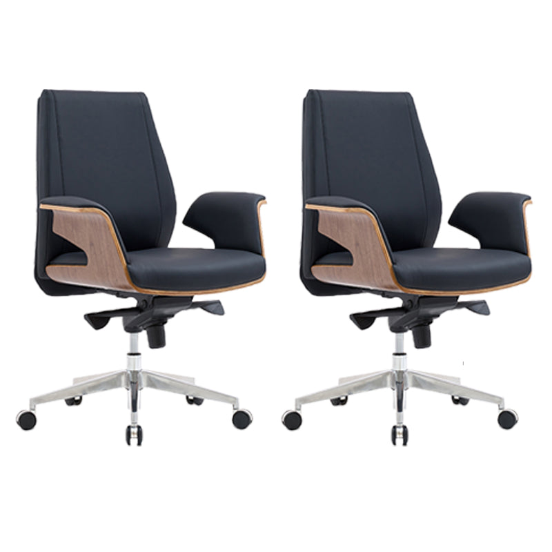 Modern Armless Office Chair Leather Adjustable Seat Height Desk Chair with Wheels 2 Piece Set Mid-Back (14-22 in.) Clearhalo 'furn' 'furn_office_chair' 'Furniture' 'Office Chairs' 'Office Furniture' 'office_chair' 7036214
