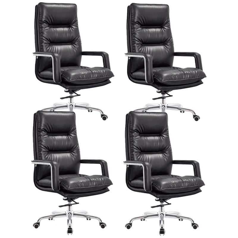 Modern Office Chair No Distressing Ergonomic Leather Desk Chair Black 4 Piece Set Clearhalo 'furn' 'furn_office_chair' 'Furniture' 'Office Chairs' 'Office Furniture' 'office_chair' 7036225
