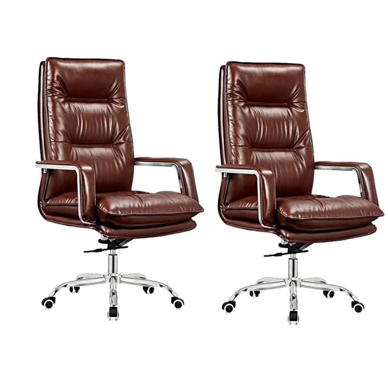 Modern Office Chair No Distressing Ergonomic Leather Desk Chair Brown 2 Piece Set Clearhalo 'furn' 'furn_office_chair' 'Furniture' 'Office Chairs' 'Office Furniture' 'office_chair' 7036231
