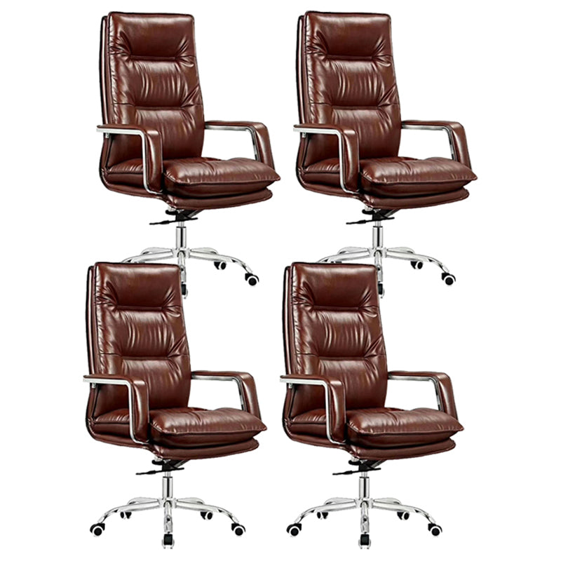 Modern Office Chair No Distressing Ergonomic Leather Desk Chair Brown 4 Piece Set Clearhalo 'furn' 'furn_office_chair' 'Furniture' 'Office Chairs' 'Office Furniture' 'office_chair' 7036233