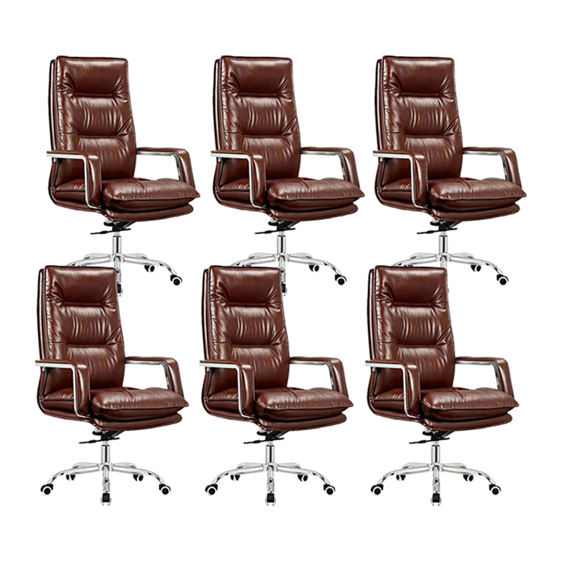 Modern Office Chair No Distressing Ergonomic Leather Desk Chair Brown 6 Piece Set Clearhalo 'furn' 'furn_office_chair' 'Furniture' 'Office Chairs' 'Office Furniture' 'office_chair' 7036235