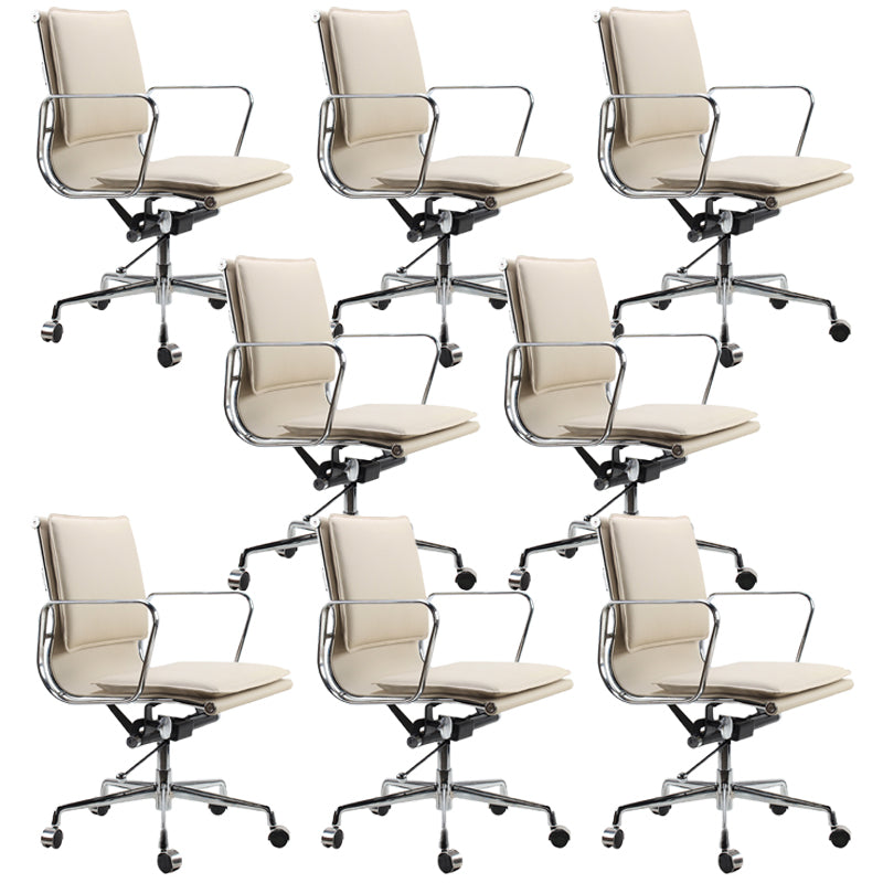 Modern Fixed Arms Chair Leather Adjustable Seat Height Desk Chair with Wheels Off-White 8 Piece Set Clearhalo 'furn' 'furn_office_chair' 'Furniture' 'Office Chairs' 'Office Furniture' 'office_chair' 7037149
