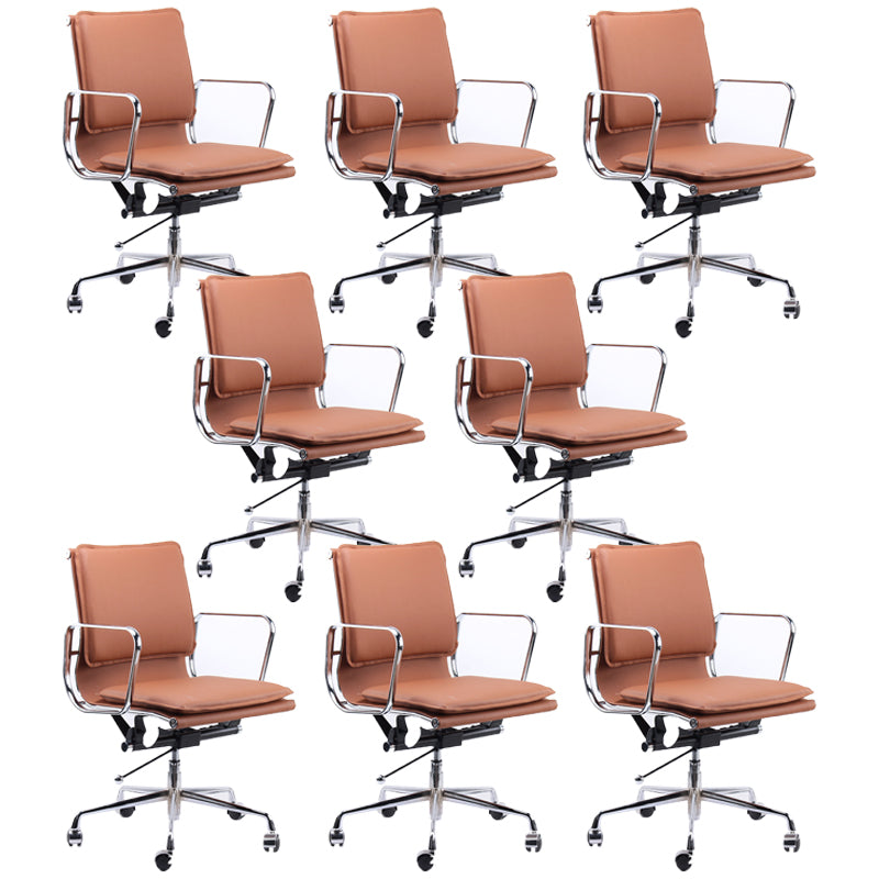Modern Fixed Arms Chair Leather Adjustable Seat Height Desk Chair with Wheels Light Brown 8 Piece Set Clearhalo 'furn' 'furn_office_chair' 'Furniture' 'Office Chairs' 'Office Furniture' 'office_chair' 7037151