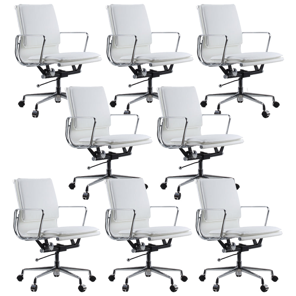 Modern Fixed Arms Chair Leather Adjustable Seat Height Desk Chair with Wheels White 8 Piece Set Clearhalo 'furn' 'furn_office_chair' 'Furniture' 'Office Chairs' 'Office Furniture' 'office_chair' 7037153