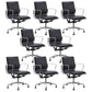 Modern Fixed Arms Chair Leather Adjustable Seat Height Desk Chair with Wheels Black 8 Piece Set Clearhalo 'furn' 'furn_office_chair' 'Furniture' 'Office Chairs' 'Office Furniture' 'office_chair' 7037155