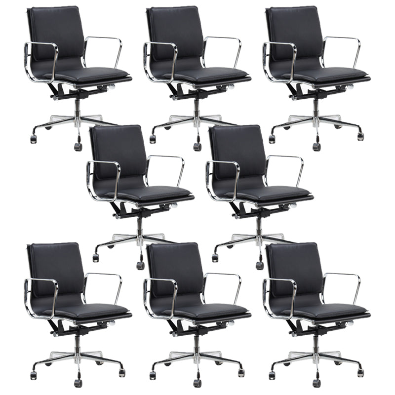 Modern Fixed Arms Chair Leather Adjustable Seat Height Desk Chair with Wheels Black 8 Piece Set Clearhalo 'furn' 'furn_office_chair' 'Furniture' 'Office Chairs' 'Office Furniture' 'office_chair' 7037155