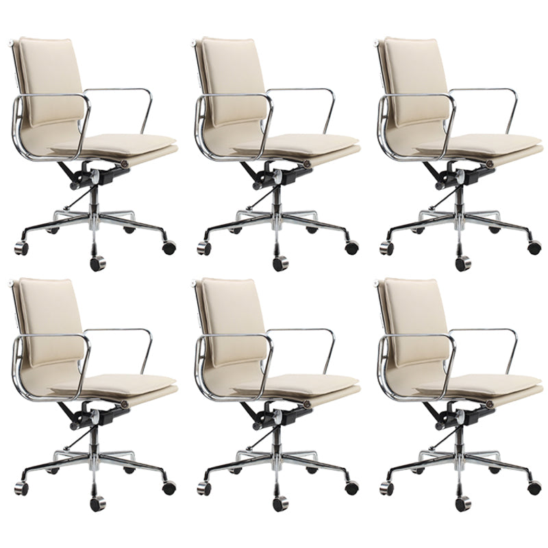 Modern Fixed Arms Chair Leather Adjustable Seat Height Desk Chair with Wheels Off-White 6 Piece Set Clearhalo 'furn' 'furn_office_chair' 'Furniture' 'Office Chairs' 'Office Furniture' 'office_chair' 7037157