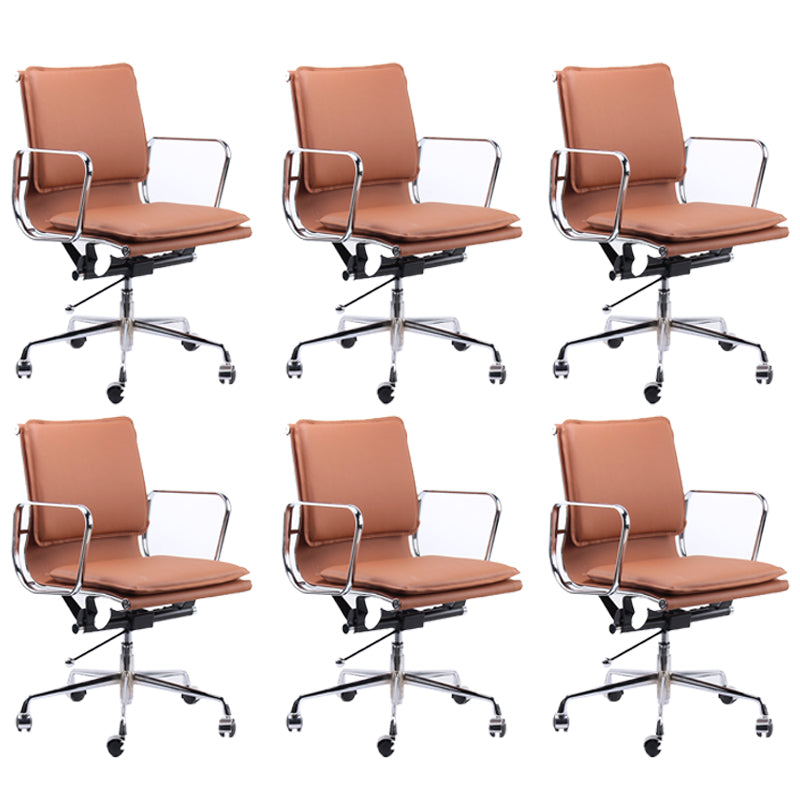 Modern Fixed Arms Chair Leather Adjustable Seat Height Desk Chair with Wheels Light Brown 6 Piece Set Clearhalo 'furn' 'furn_office_chair' 'Furniture' 'Office Chairs' 'Office Furniture' 'office_chair' 7037158