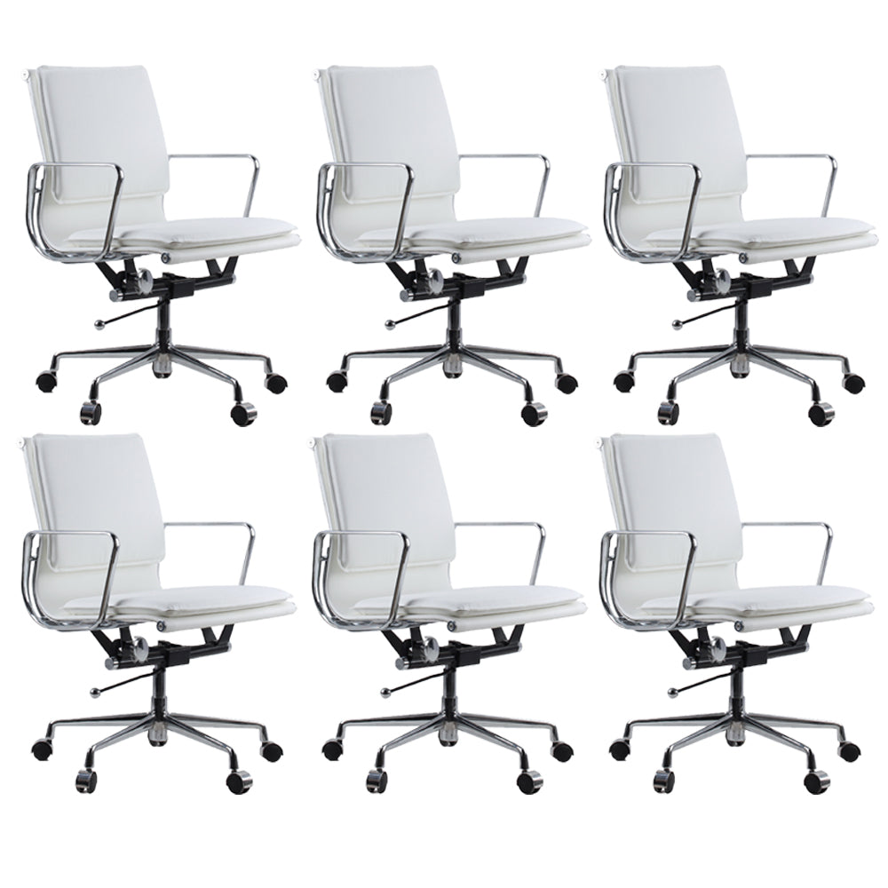 Modern Fixed Arms Chair Leather Adjustable Seat Height Desk Chair with Wheels White 6 Piece Set Clearhalo 'furn' 'furn_office_chair' 'Furniture' 'Office Chairs' 'Office Furniture' 'office_chair' 7037161