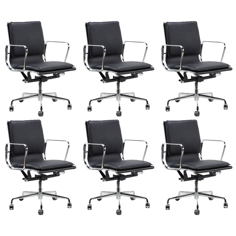 Modern Fixed Arms Chair Leather Adjustable Seat Height Desk Chair with Wheels Black 6 Piece Set Clearhalo 'furn' 'furn_office_chair' 'Furniture' 'Office Chairs' 'Office Furniture' 'office_chair' 7037162