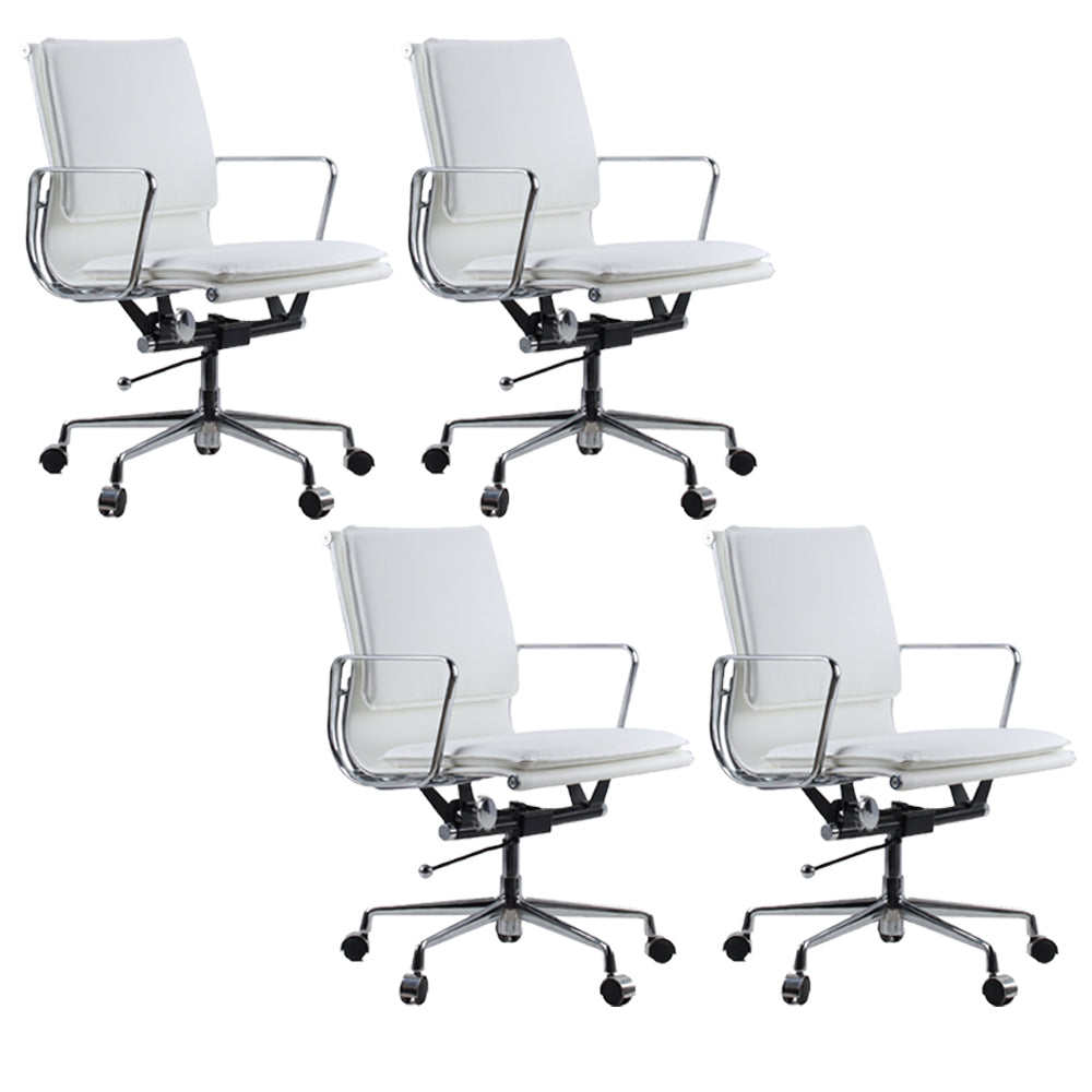 Modern Fixed Arms Chair Leather Adjustable Seat Height Desk Chair with Wheels White 4 Piece Set Clearhalo 'furn' 'furn_office_chair' 'Furniture' 'Office Chairs' 'Office Furniture' 'office_chair' 7037167