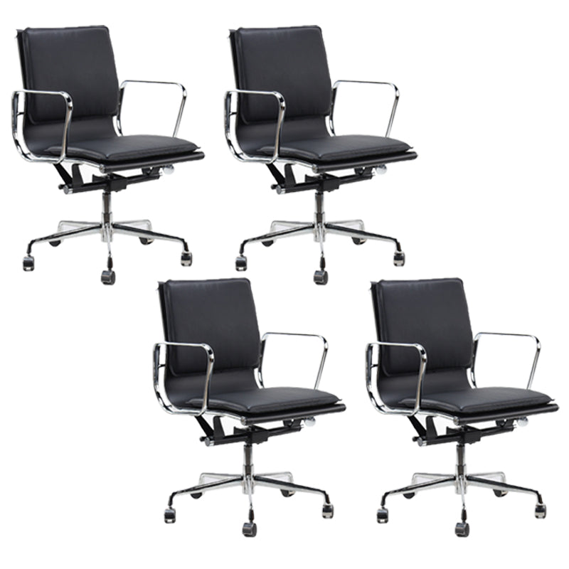 Modern Fixed Arms Chair Leather Adjustable Seat Height Desk Chair with Wheels Black 4 Piece Set Clearhalo 'furn' 'furn_office_chair' 'Furniture' 'Office Chairs' 'Office Furniture' 'office_chair' 7037168