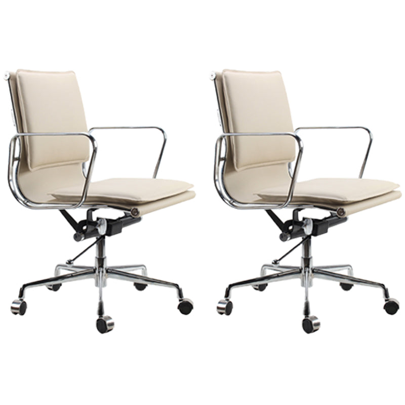 Modern Fixed Arms Chair Leather Adjustable Seat Height Desk Chair with Wheels Off-White 2 Piece Set Clearhalo 'furn' 'furn_office_chair' 'Furniture' 'Office Chairs' 'Office Furniture' 'office_chair' 7037169