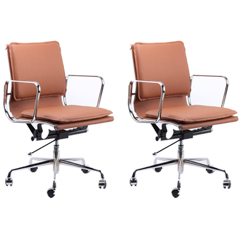 Modern Fixed Arms Chair Leather Adjustable Seat Height Desk Chair with Wheels Light Brown 2 Piece Set Clearhalo 'furn' 'furn_office_chair' 'Furniture' 'Office Chairs' 'Office Furniture' 'office_chair' 7037170