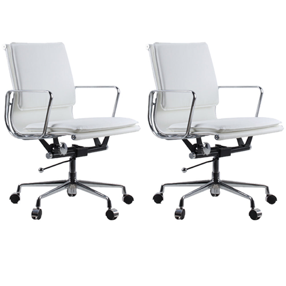 Modern Fixed Arms Chair Leather Adjustable Seat Height Desk Chair with Wheels White 2 Piece Set Clearhalo 'furn' 'furn_office_chair' 'Furniture' 'Office Chairs' 'Office Furniture' 'office_chair' 7037171