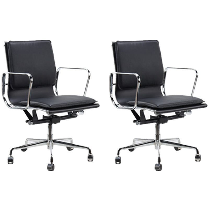 Modern Fixed Arms Chair Leather Adjustable Seat Height Desk Chair with Wheels Black 2 Piece Set Clearhalo 'furn' 'furn_office_chair' 'Furniture' 'Office Chairs' 'Office Furniture' 'office_chair' 7037172