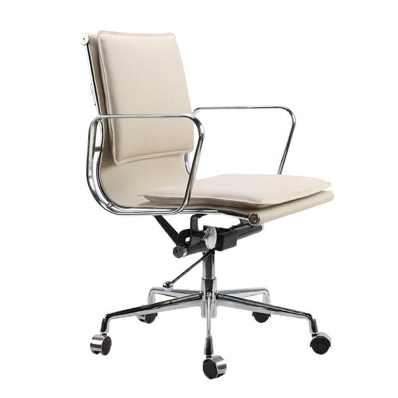 Modern Fixed Arms Chair Leather Adjustable Seat Height Desk Chair with Wheels Off-White 1 Piece Clearhalo 'furn' 'furn_office_chair' 'Furniture' 'Office Chairs' 'Office Furniture' 'office_chair' 7037173